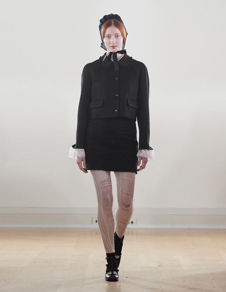 BORA AKSU Lace-Embellished Woolen Slimming Skirt