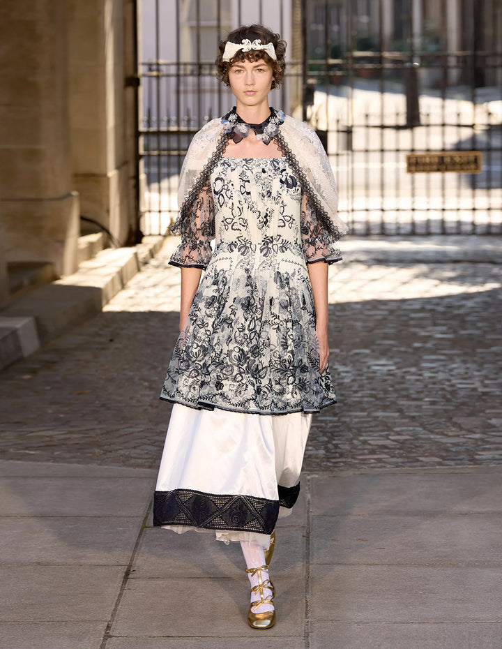 BORA AKSU Puff Sleeve Embroidered Mesh Print Dress