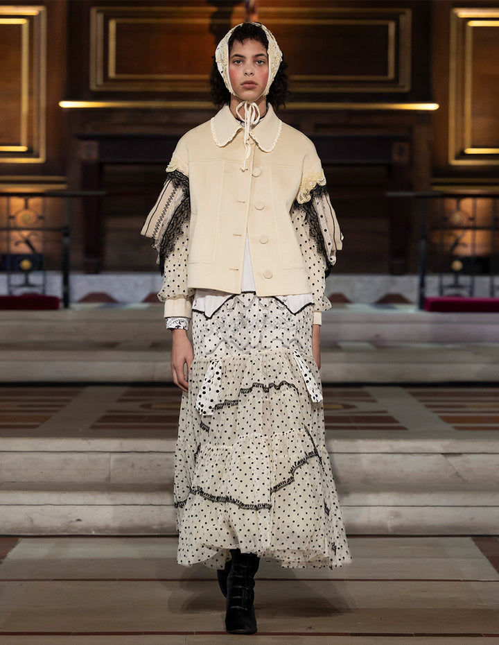 BORA AKSU Ruffle Lapel Long Sleeve Wool Knit Coat