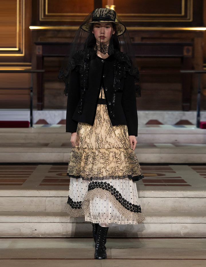 BORA AKSU Sheer V-Neck Lace Trim Floral Print Midi Dress