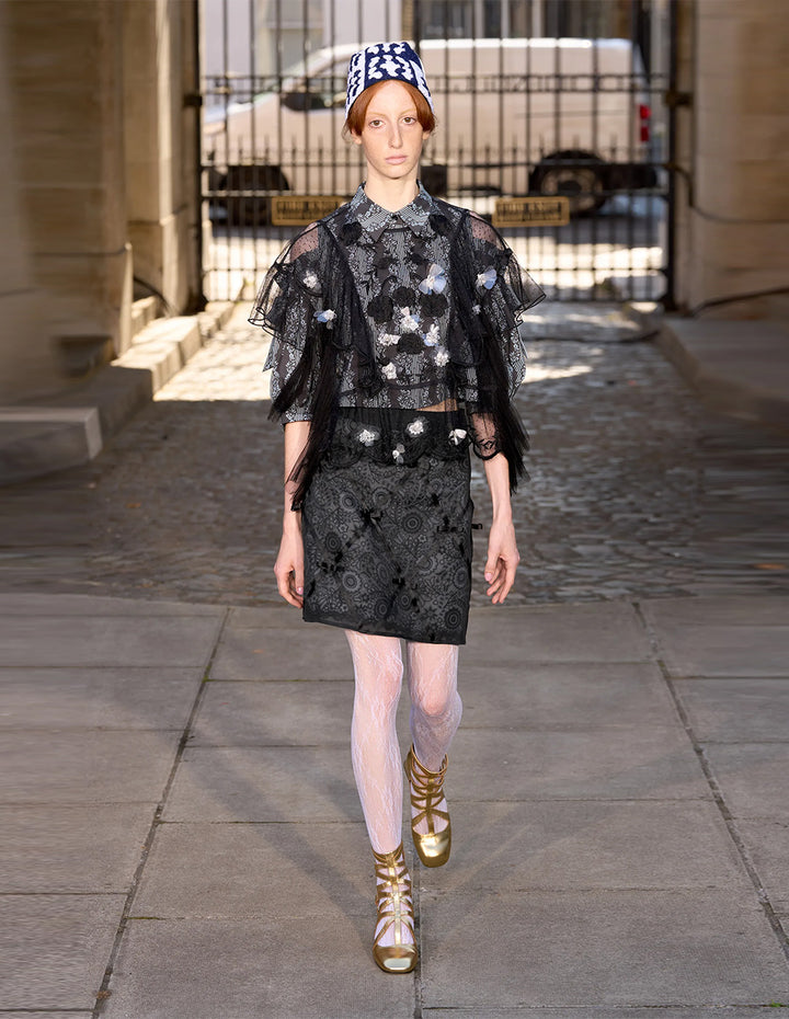 BORA AKSU Mulberry Silk Bow-Embellished A-Line Skirt