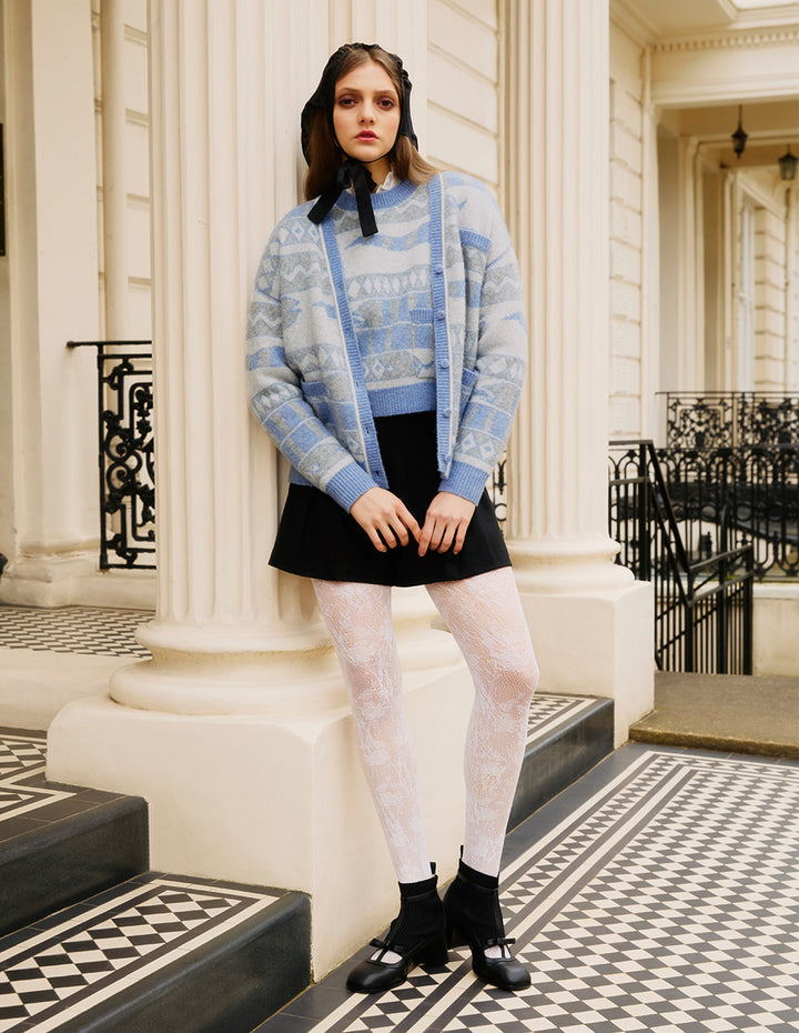 BORA AKSU Crew-Neck Drop-Sleeve Long-Sleeve Striped Loose Cropped Knitted Pullover