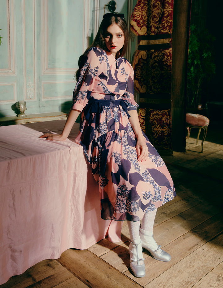 BORA AKSU Puff-Sleeved Bow-Embellished Printed Dress