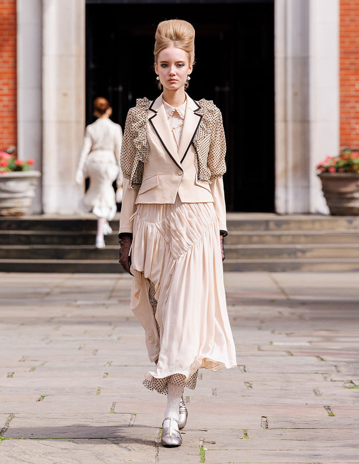 BORA AKSU Notch Lapel Single-Button Long Sleeve Cropped Blazer