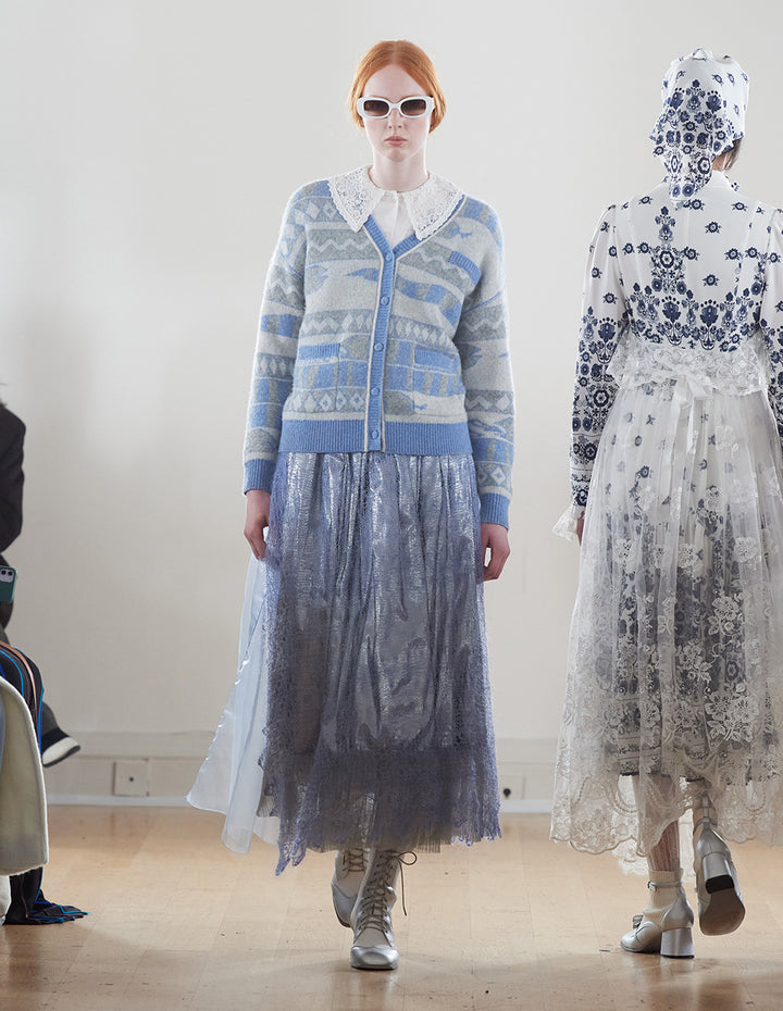 BORA AKSU V-Neck Dropped-Shoulder Long-Sleeve Striped Mid-Length Loose Knitted Cardigan