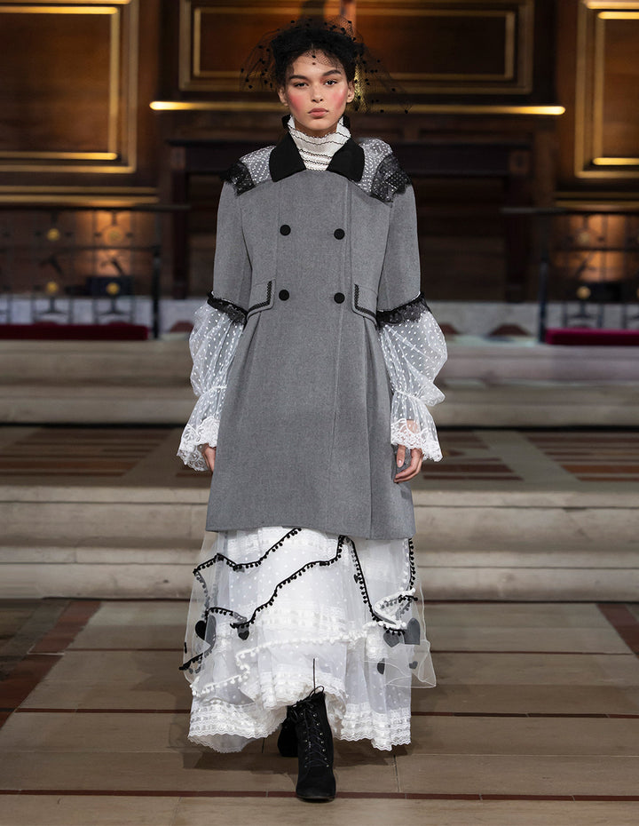 BORA AKSU Lapel Long-Sleeved Double-Breasted H-Shape Silk Wool Double-Faced Coat