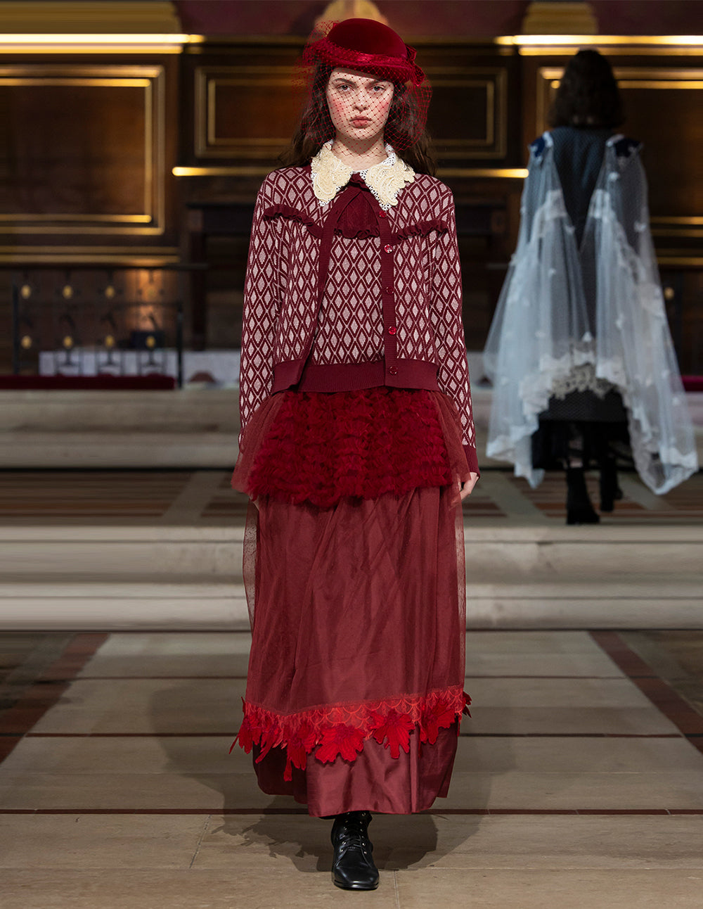 BORA AKSU Ruffled Turtleneck Cape Patchwork Double-Layer Diamond Pattern Knit Pullover