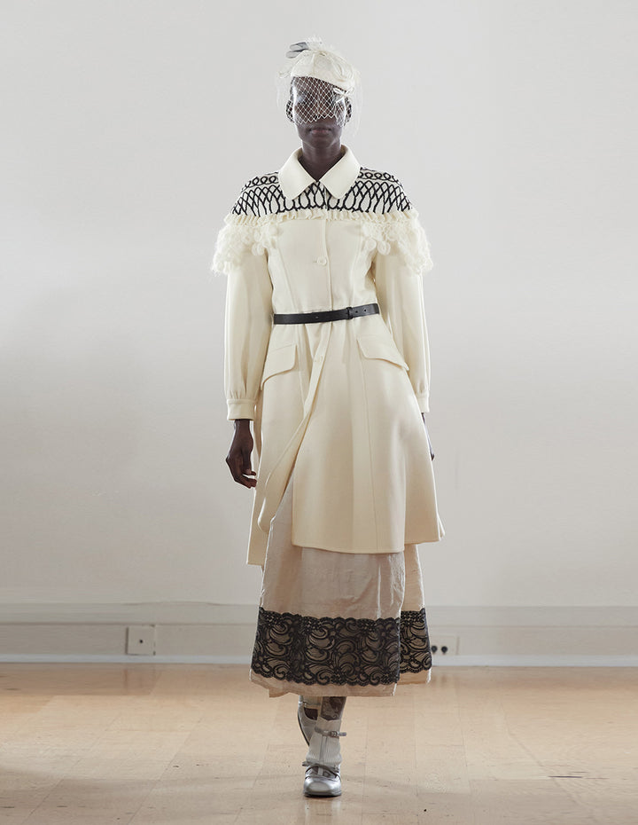 BORA AKSU Shirt-Collar Geometric Knitted Patchwork Fitted Umbrella Hem Coat