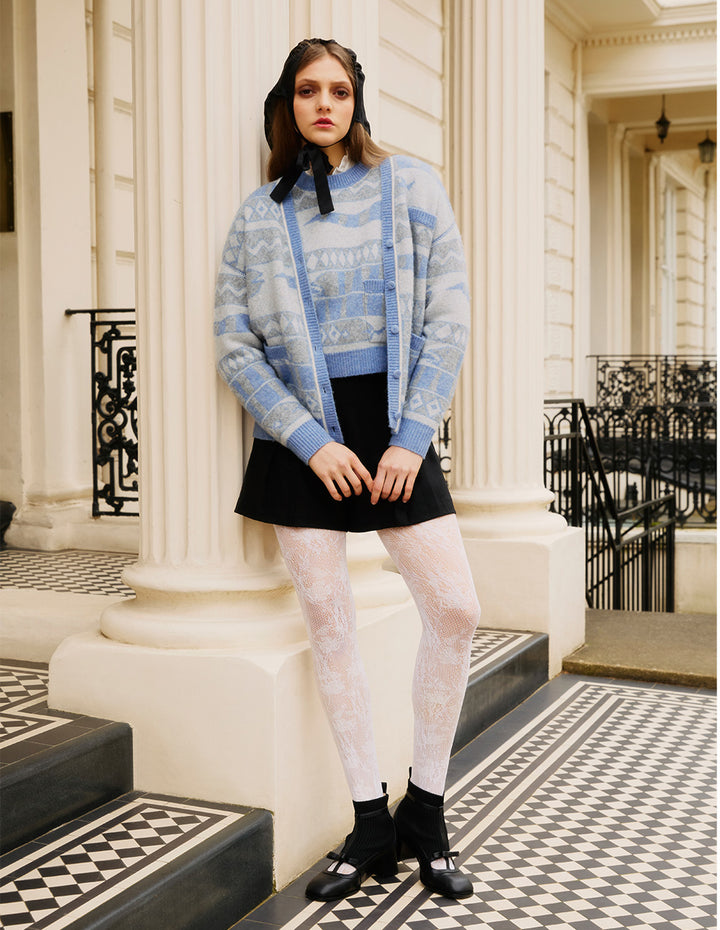 BORA AKSU V-Neck Dropped-Shoulder Long-Sleeve Striped Mid-Length Loose Knitted Cardigan