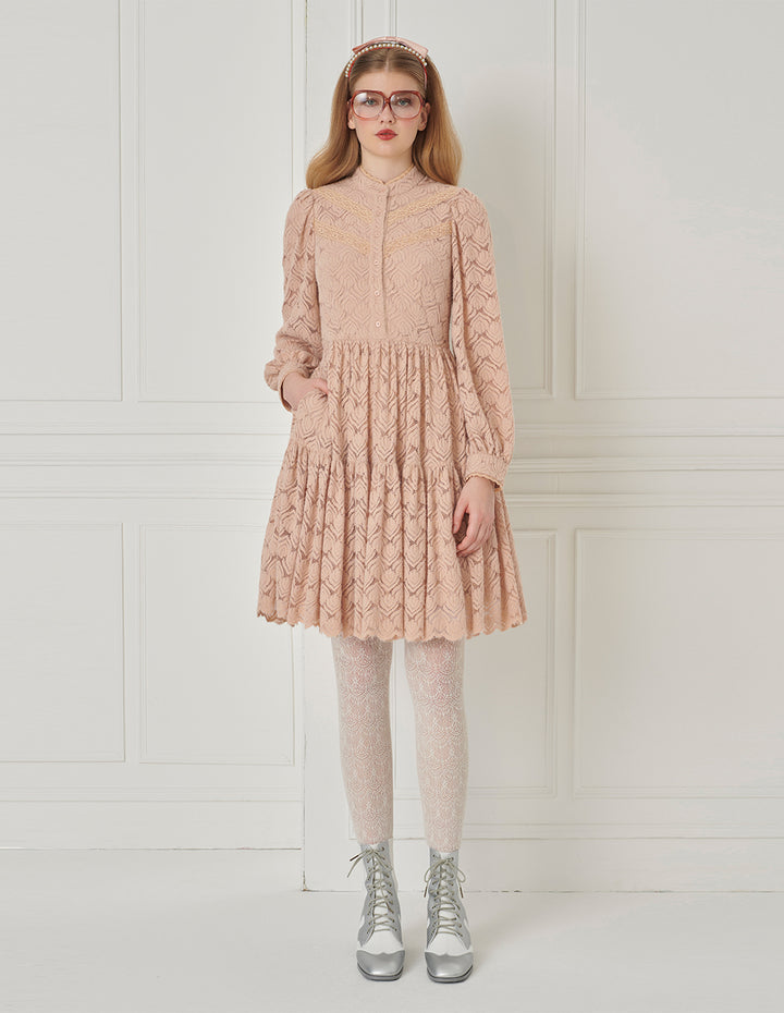 BORA AKSU Puff Sleeve Ruffled Lace Midi Dress