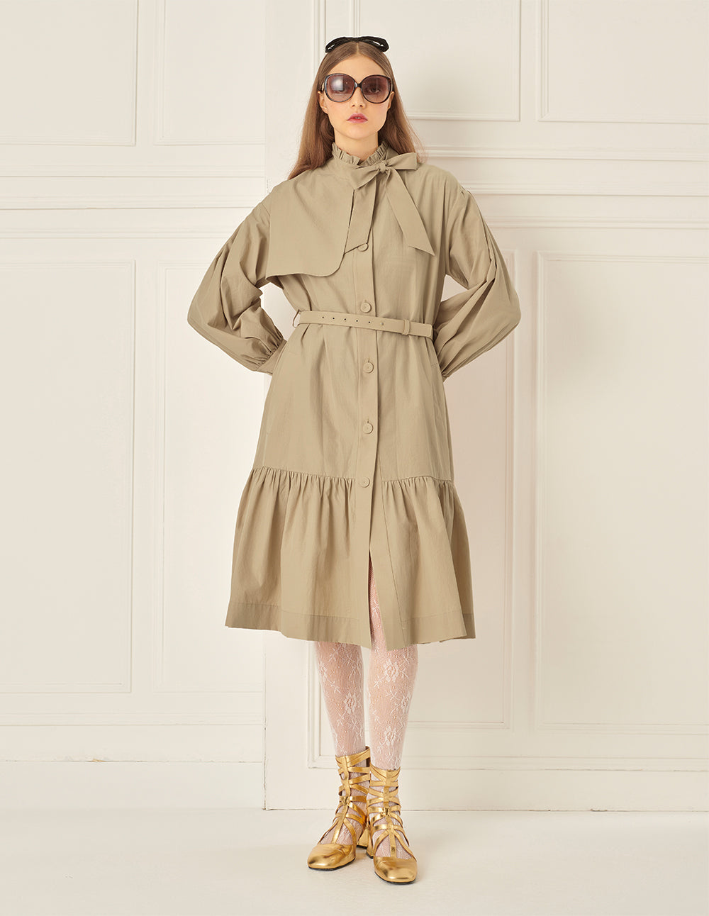 BORA AKSU Puff-Sleeved Bow-Trimmed Stand-Collar Windbreaker Jacket