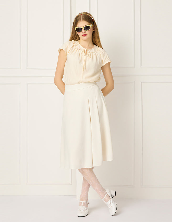 BORA AKSU Round Neck Tie Sleeveless Pleated Silk Top