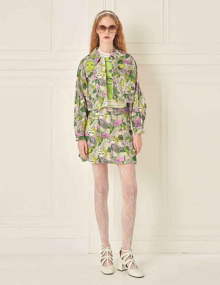 BORA AKSU Printed Slim Fit A-Line Denim Skirt