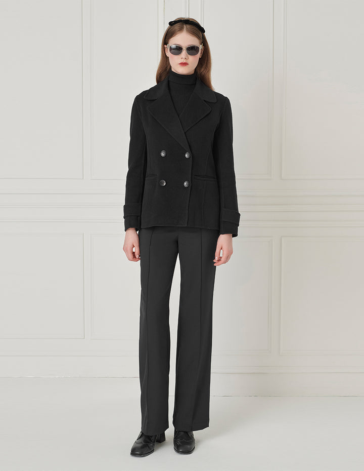 BORA AKSU Lapel Double-Breasted Waisted Wool Double-Faced Coat