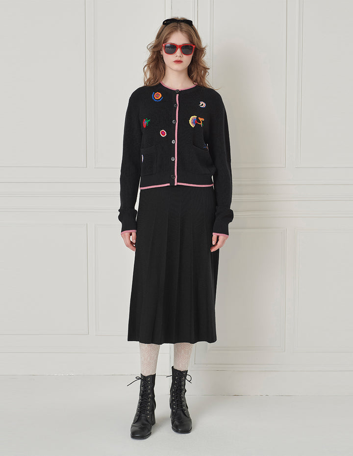 BORA AKSU Crew-Neck Long-Sleeve Hand-Embroidered Knitted Cardigan