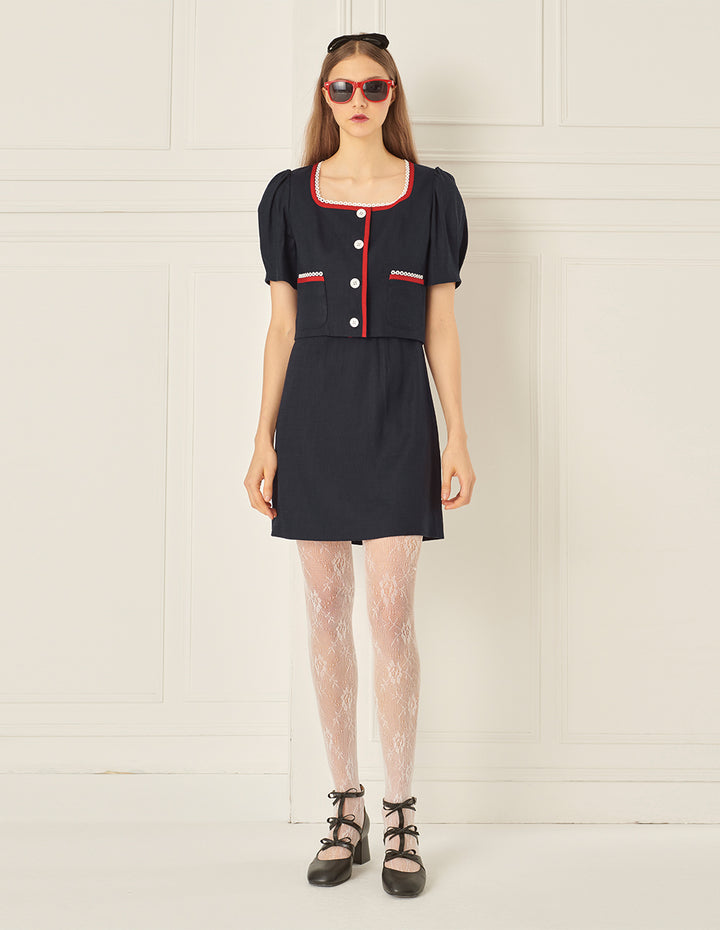 BORA AKSU Square Collar Lace Colour Block Short Coat