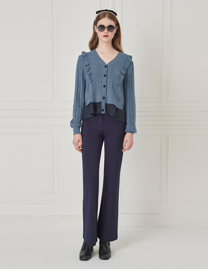 BORA AKSU Mock Two-Piece V-Neck Ruffle Knit Cardigan