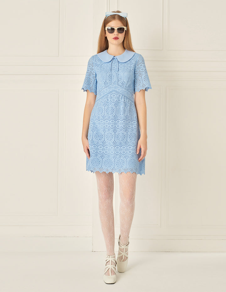BORA AKSU Peter Pan Collar Waisted Lace Dress