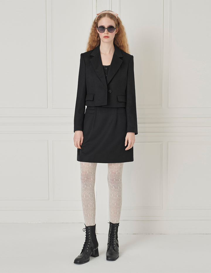 BORA AKSU Peaked Lapel Single Button Cropped Blazer