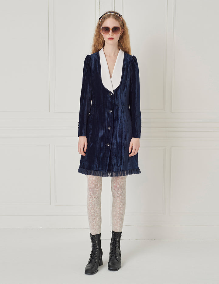 BORA AKSU V-Neck Contrast Velvet Shift Dress