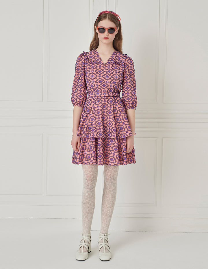 BORA AKSU Embroidered Geometric Tiered Dress