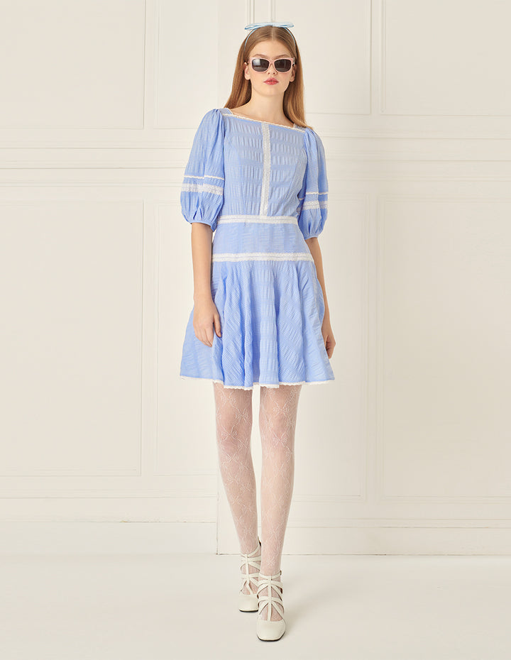 BORA AKSU Puff Sleeve Lace Patchwork Dress