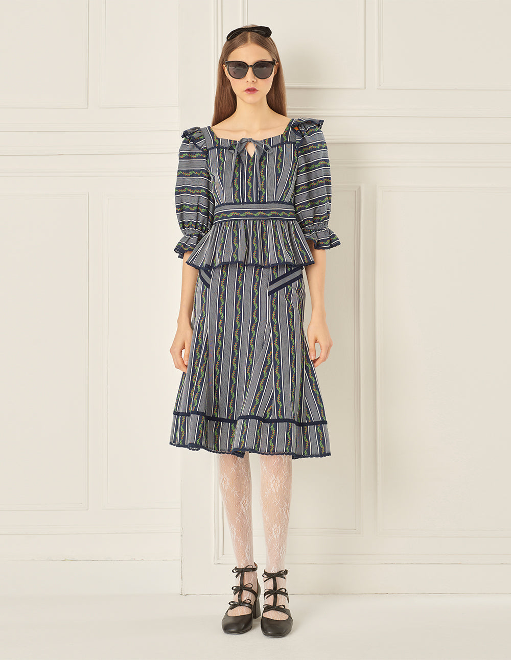 BORA AKSU Puff Sleeve Pleated Jacquard Top