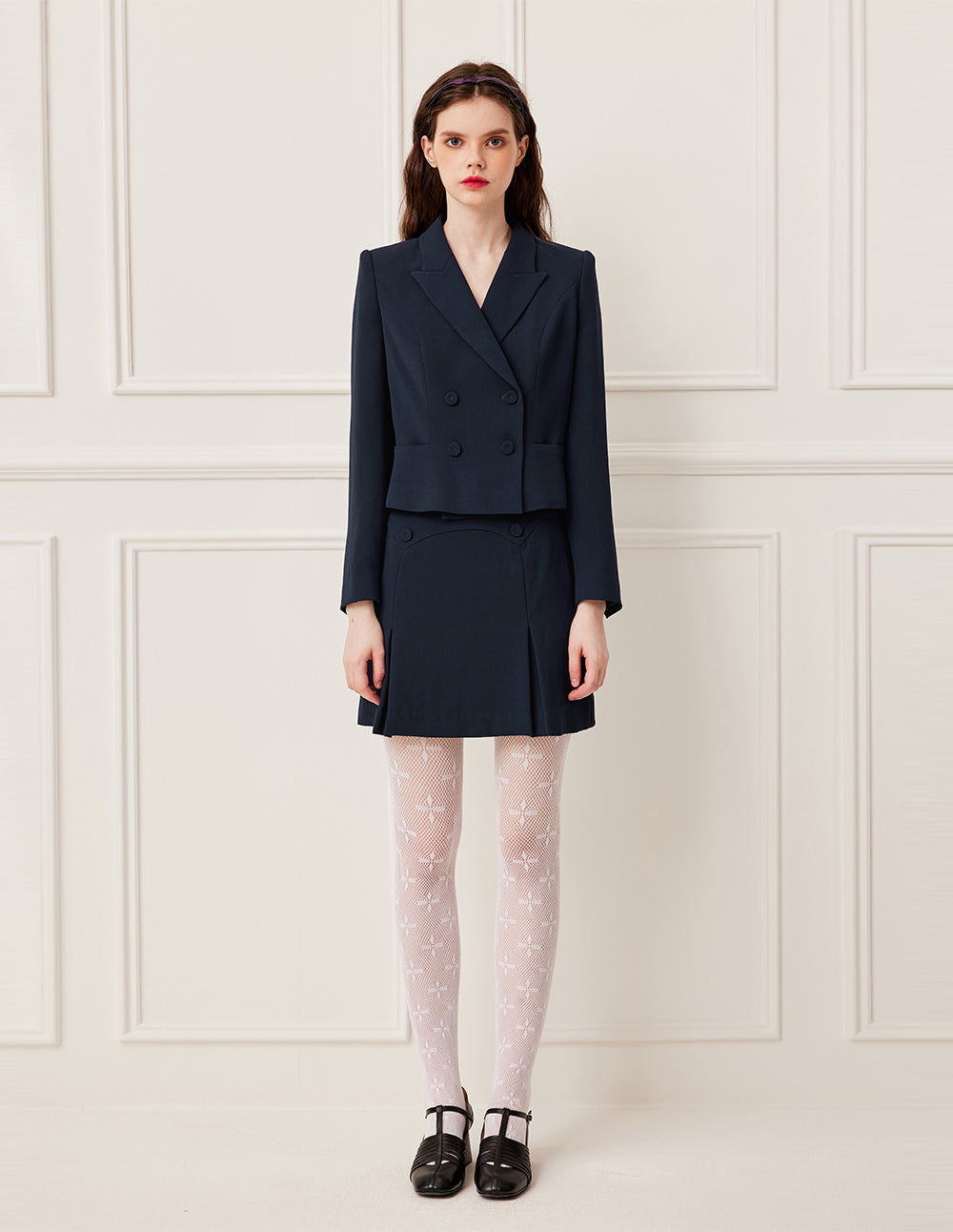 BORA AKSU Peak Lapels Double-Breasted Long-Sleeve Cropped Blazer