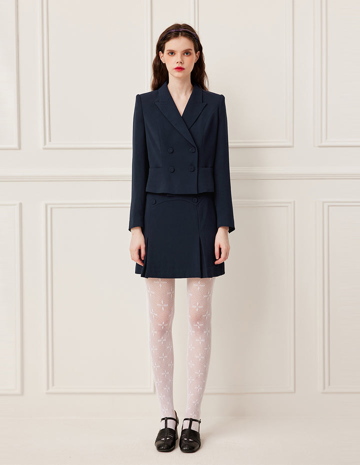 BORA AKSU Peak Lapels Double-Breasted Long-Sleeve Cropped Blazer