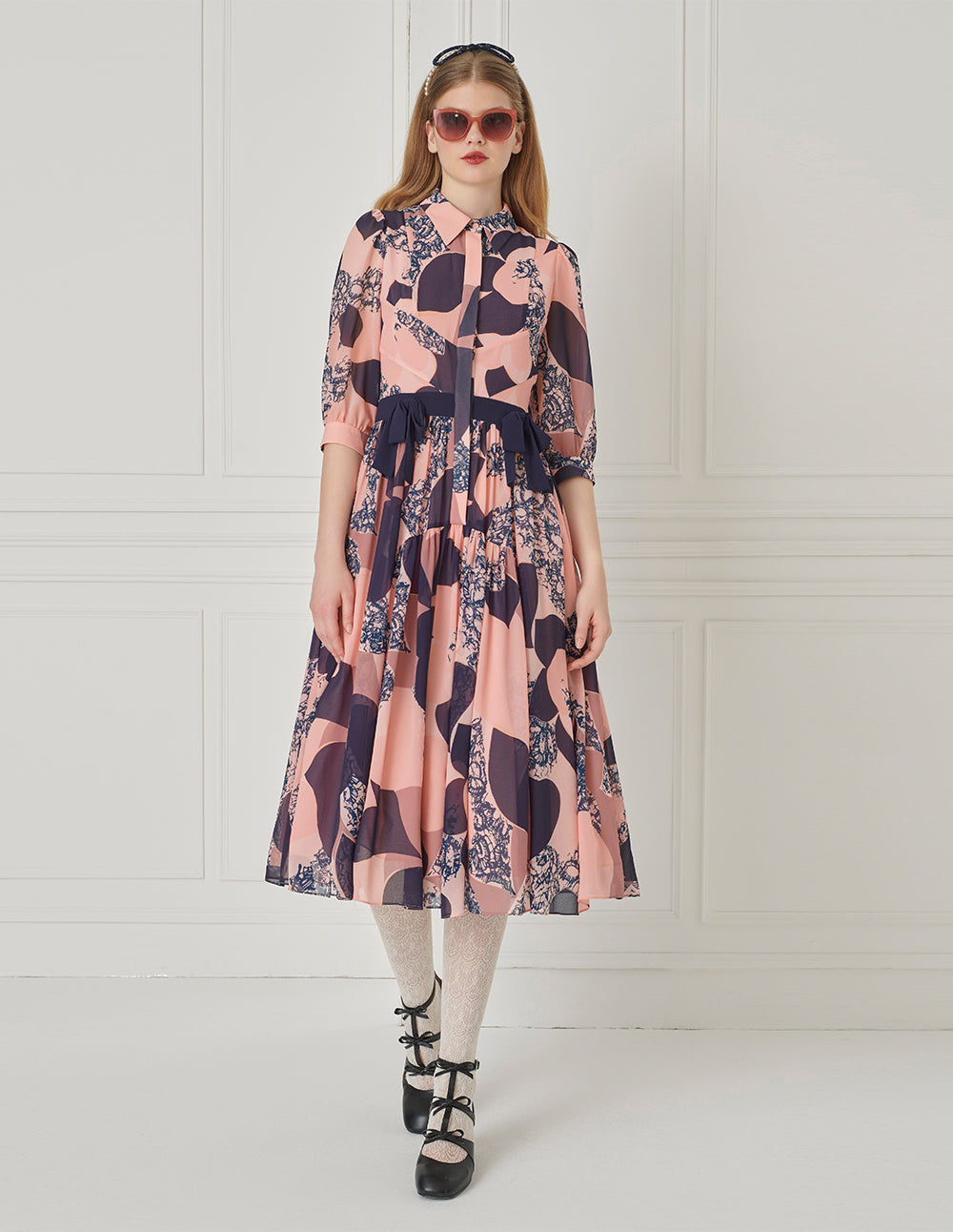 BORA AKSU Puff-Sleeved Bow-Embellished Printed Dress