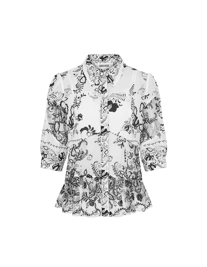 BORA AKSU Lapel Printed Shirt Top