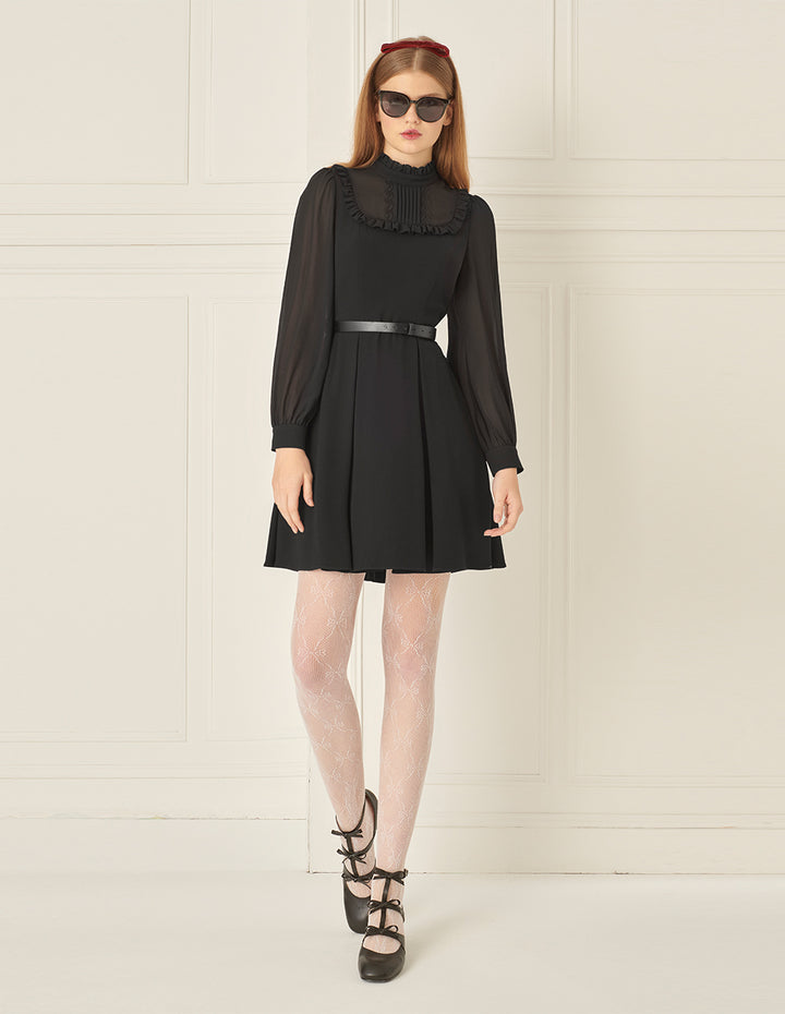 BORA AKSU Puff Sleeve Intellectual Stand Collar Belt Dress