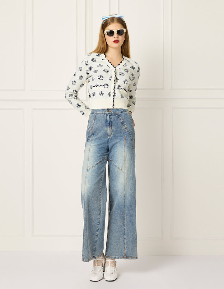 BORA AKSU V-neck Long-Sleeve Floral Jacquard Knit Cardigan