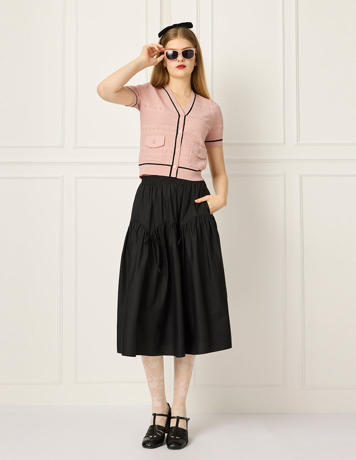 BORA AKSU V-Neck Short-Sleeve Black Trimmed Knit Cardigan