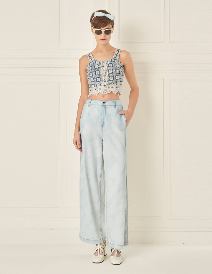 BORA AKSU Lace Patchwork Embroidered Denim Camisole