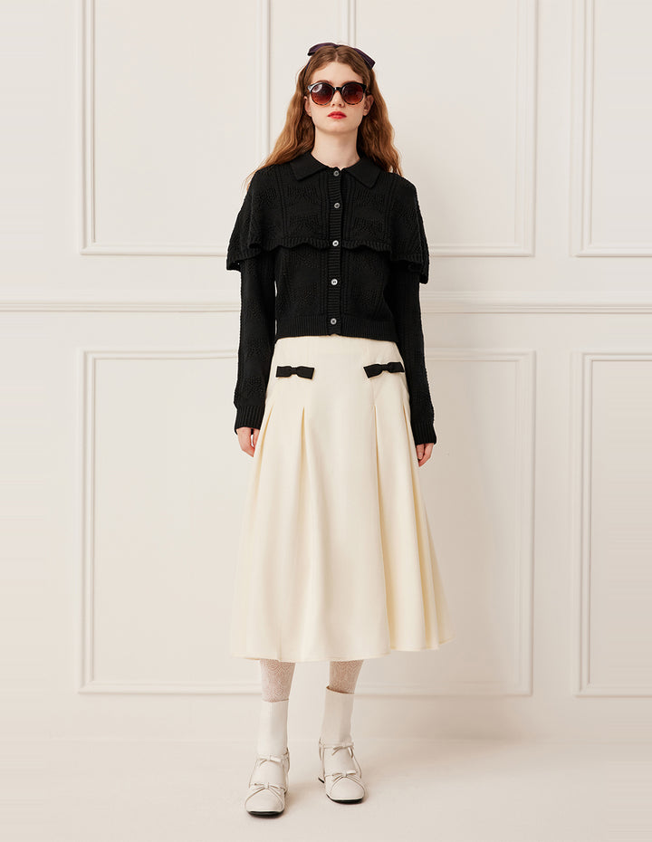 BORA AKSU Black Cape Patchwork Hollow Wool Double-Layer Knit Cardigan