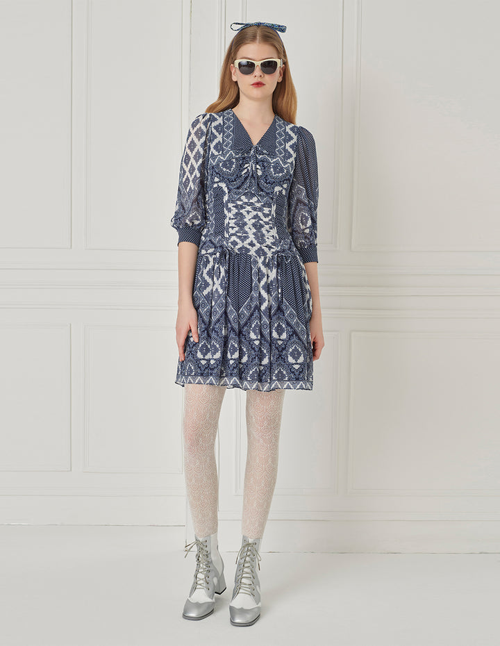 BORA AKSU Puff Sleeve V-Neck Print Dress