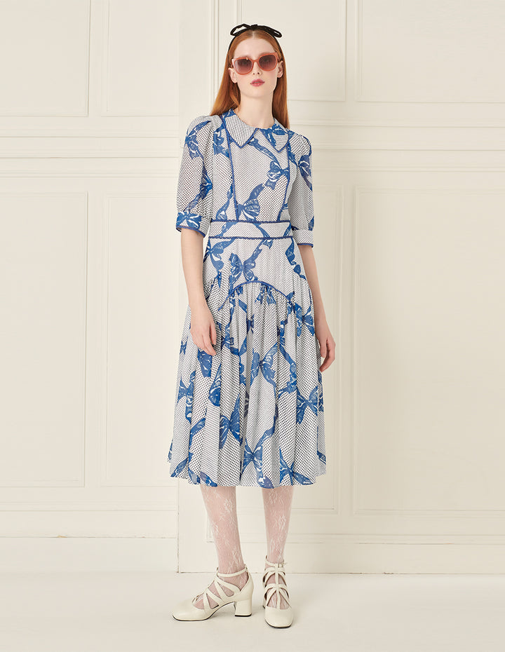 BORA AKSU French Lace-Embellished Bow Print Dress