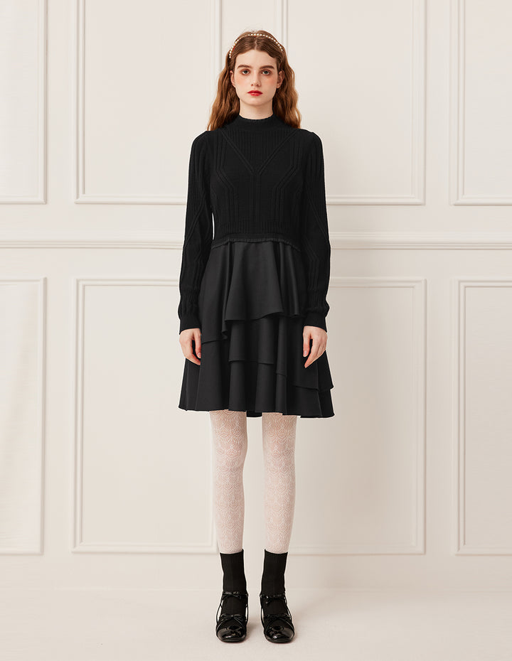 BORA AKSU Mock Neck Knit Top with Layered Ruffle Skirt Dress