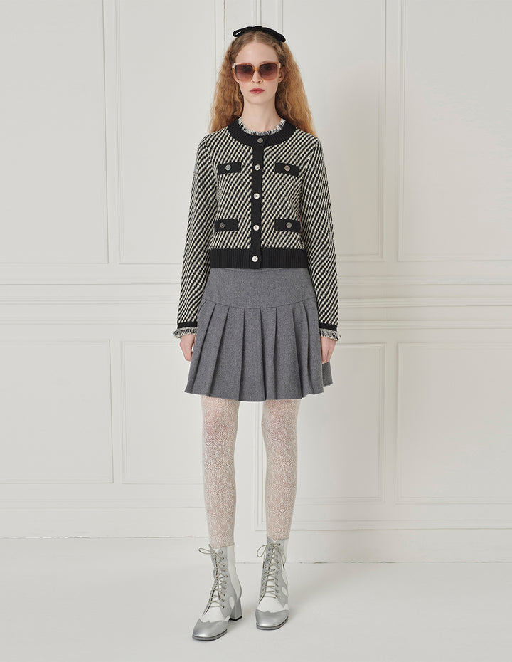 BORA AKSU Crew-Collar Long-Sleeve Striped Cropped Knitted Cardigan
