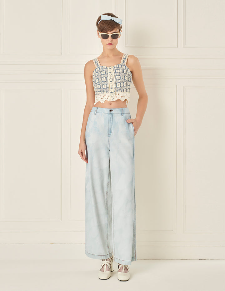 BORA AKSU Casual And Versatile White Washed Denim Wide-Leg Pants