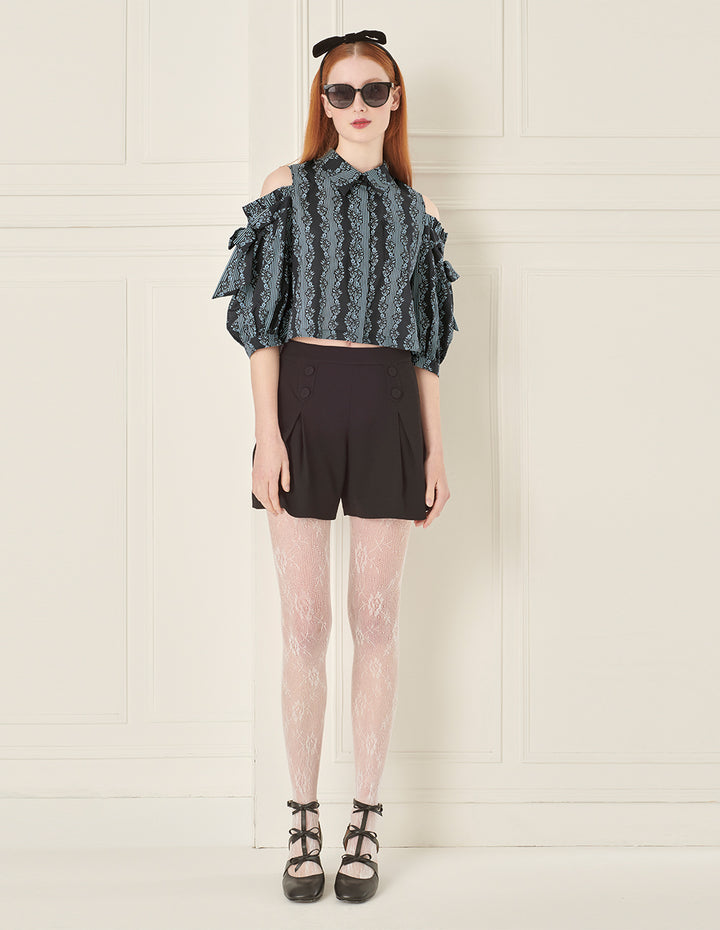 BORA AKSU Lapel Off-Shoulder Printed Shirt Top