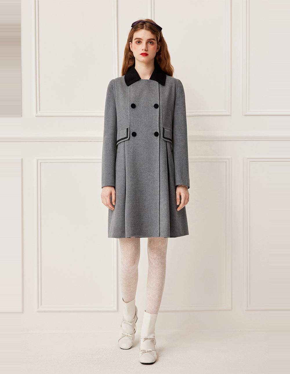 BORA AKSU Lapel Long-Sleeved Double-Breasted H-Shape Silk Wool Double-Faced Coat