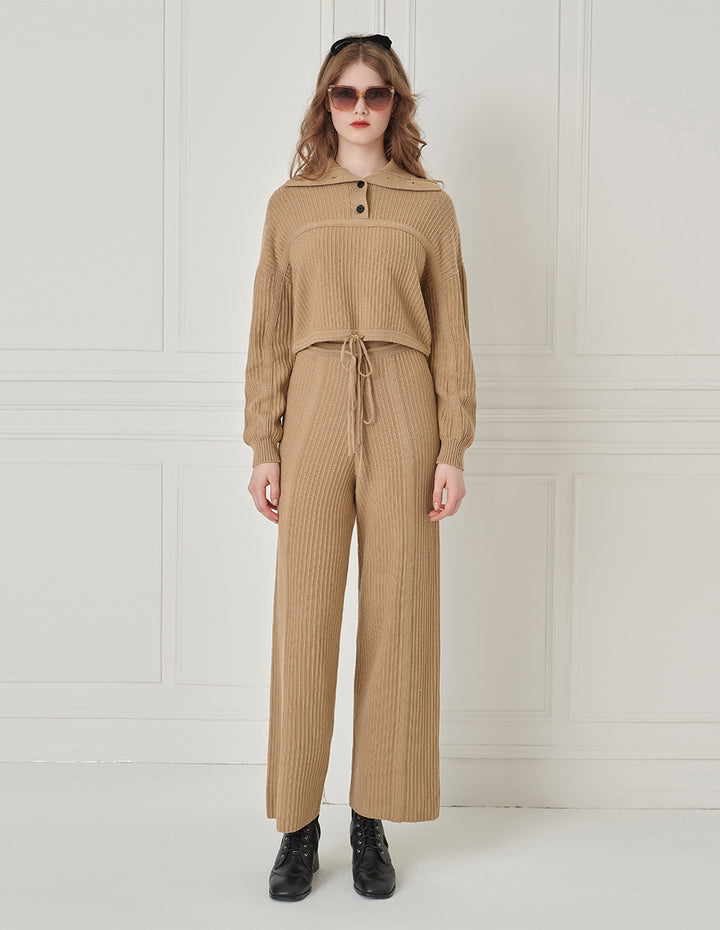 BORA AKSU Coffee-Colored Loose Wool Simple Straight Leg Pants