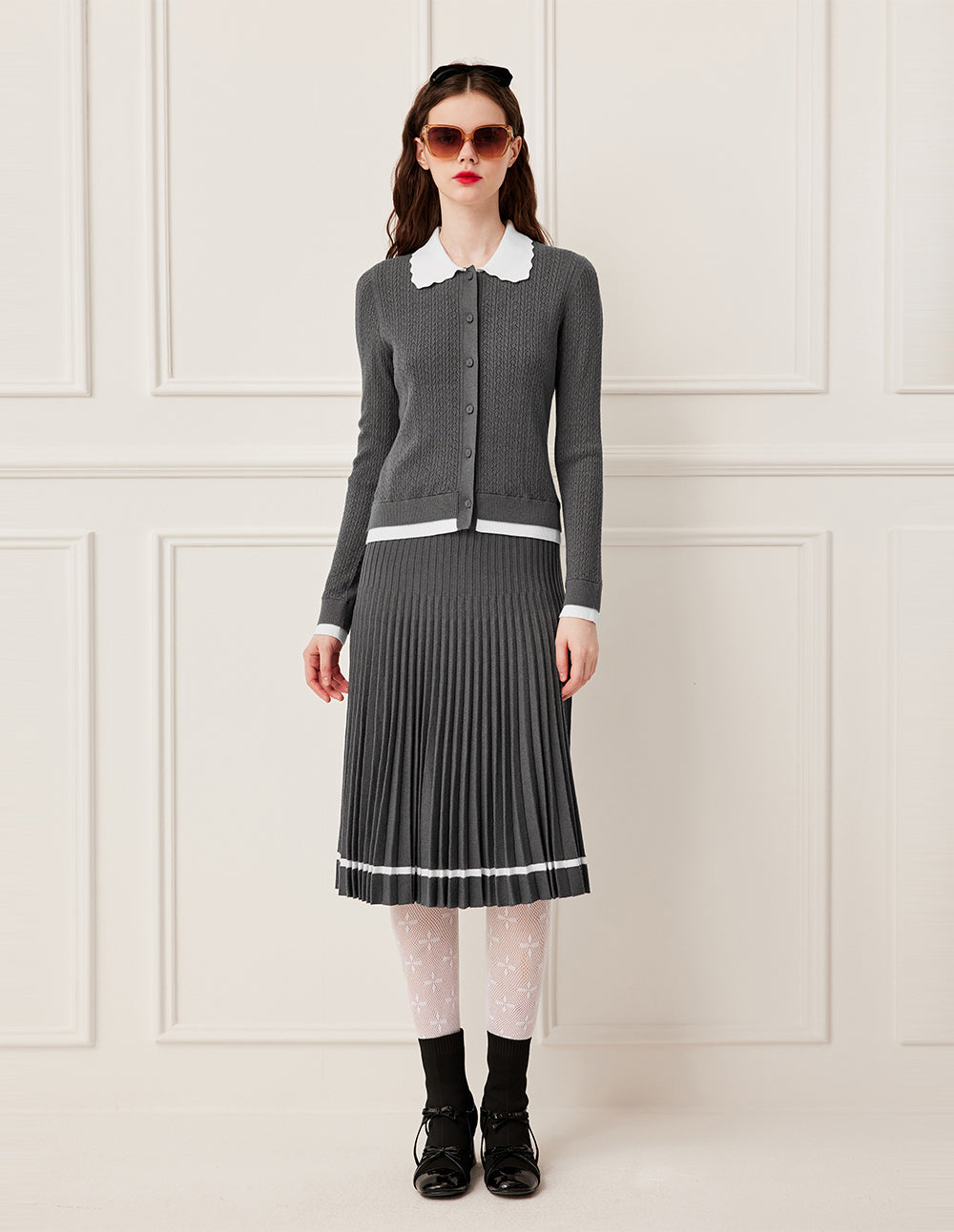 BORA AKSU Stretchy A-Line Pleated Knit Knee-Length Skirt