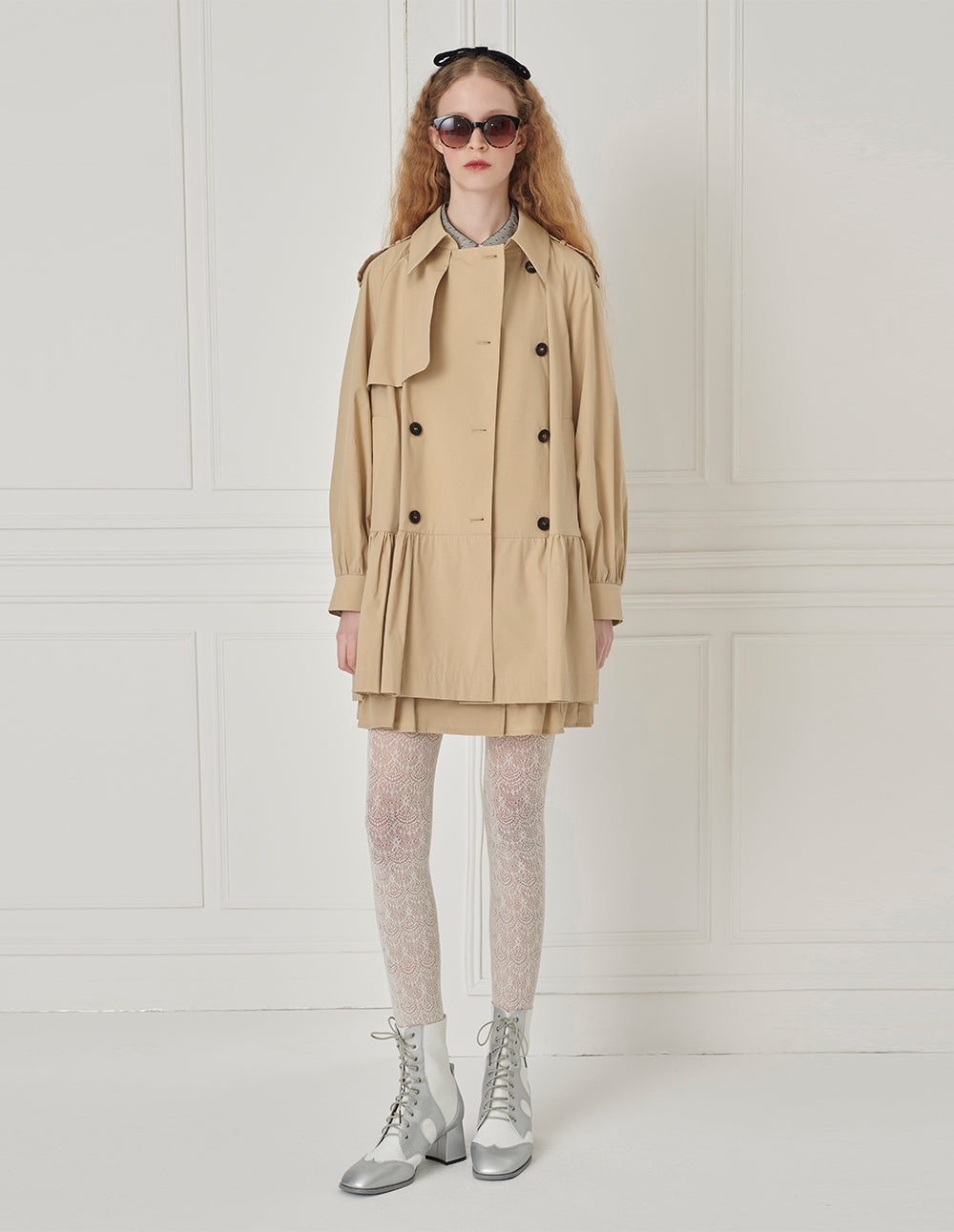 BORA AKSU Sweet Double-Breasted Lapel Baby Dress Trench Coat