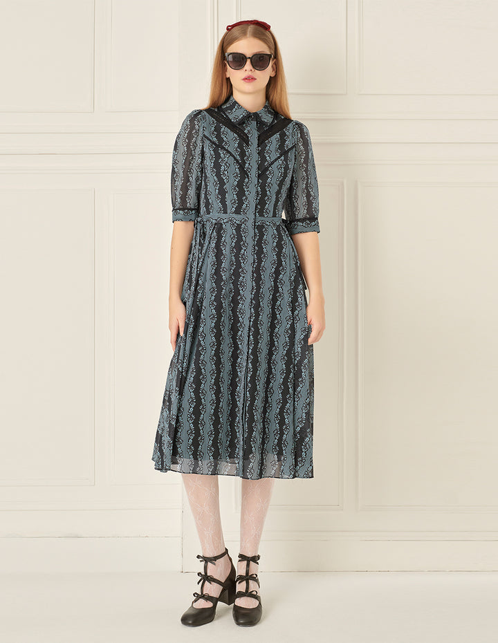 BORA AKSU Lapel Bow-Embellished Printed Dress