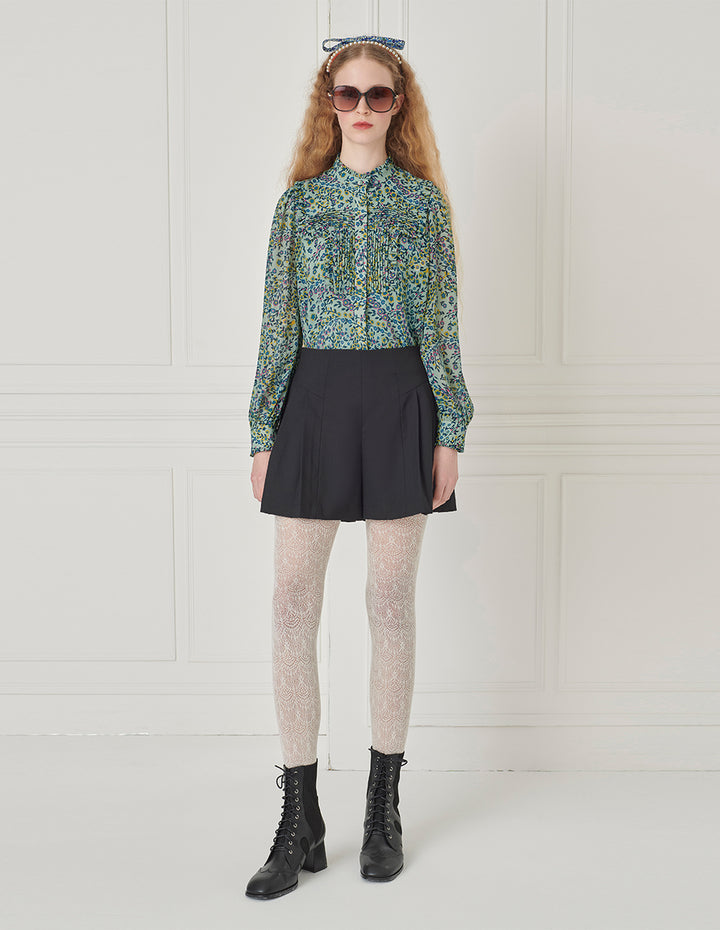 BORA AKSU Ruffle Stand-Collar Long-Sleeve Printed Blouse