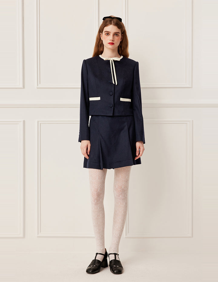 BORA AKSU Round Neck Tie Cropped Wool Jacket