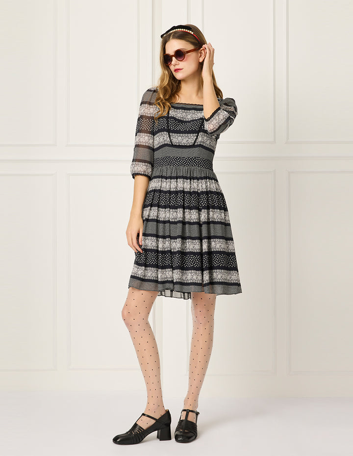 BORA AKSU Square-Neck Ruffle Lace Layered Printed Midi Dress